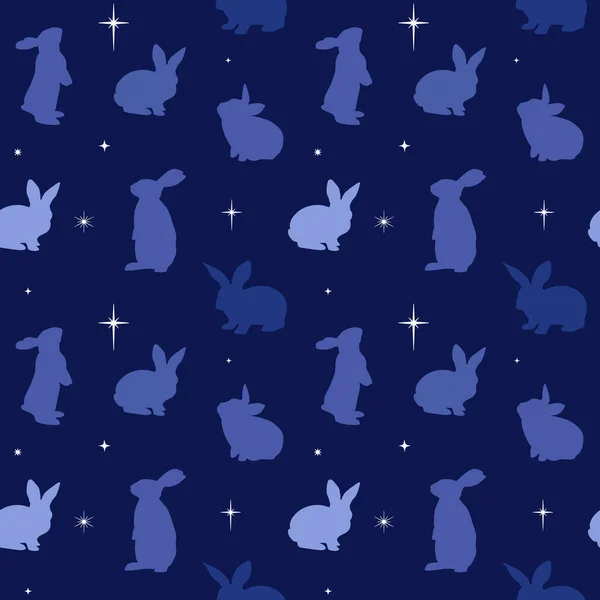 Seamless Vector Pattern Bunny Stars Trendy Baby Texture Fabric Wallpaper — Stock Vector