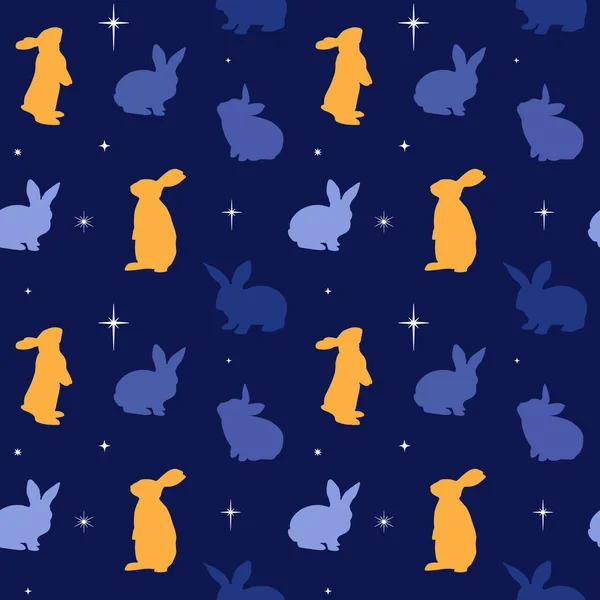 Cute Childish Seamless Pattern Rabbits Stars Cartoon Style — Stock Vector