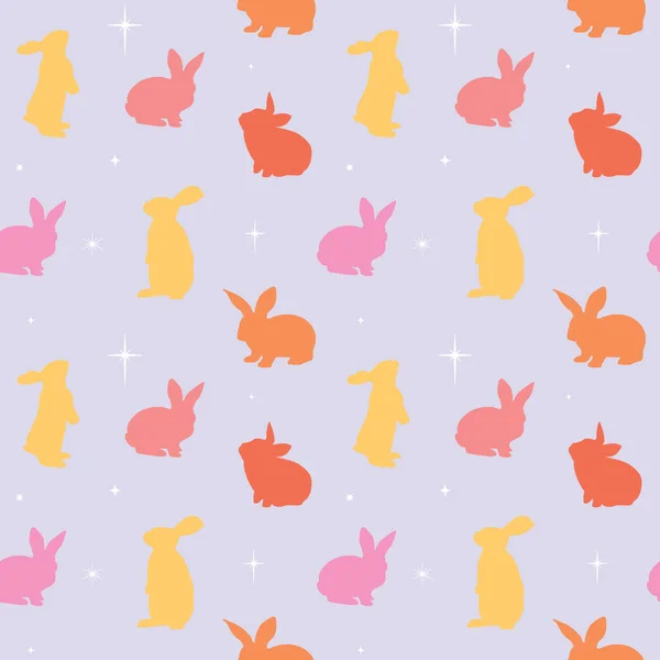 Cute Childish Seamless Pattern Rabbits Stars Cartoon Style — Stock Vector