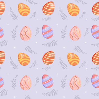 Paskalya yumurtaları ve çiçekler. Çizgi film tarzında sevimli, çocuksu, kusursuz bir desen. Mutlu Paskalyalar.!