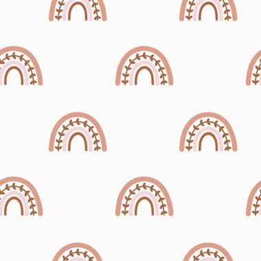 Gökkuşağı desenli kusursuz bir desen. Ambalaj kağıtları, tebrik kartları ve mevsimlik tasarımlar için arka plan. Boho arkaplanı