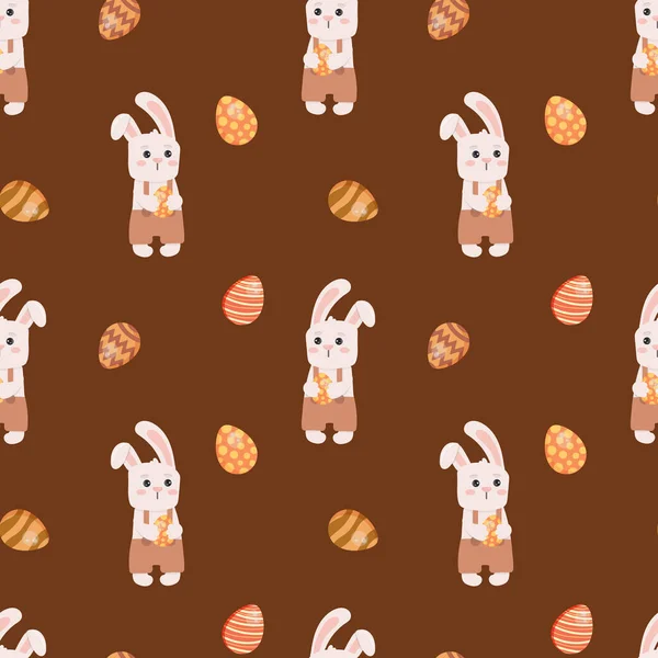 Seamless Pattern Bunny Easter Eggs Background Wrapping Paper Greeting Cards — Stock Vector