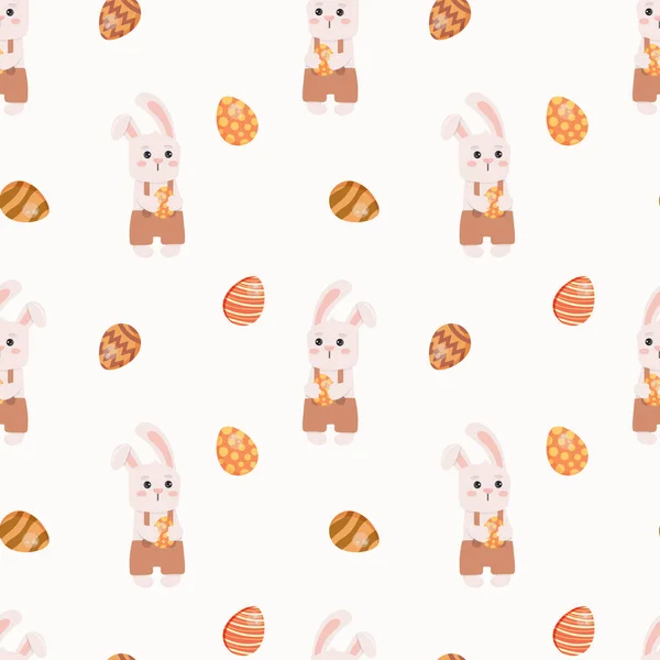 Seamless Pattern Bunny Easter Eggs Background Wrapping Paper Greeting Cards — Stock Vector