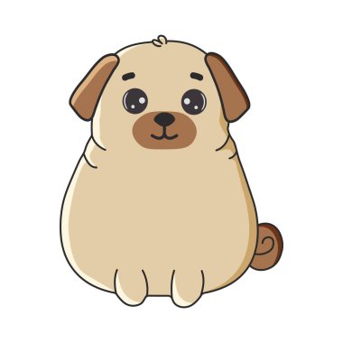 Çizgi film stili şirin pug. Beyaz arkaplanda vektör çizimi izole edildi. Tişört, çıkartma, tasarım ve daha fazlası için yazdır.