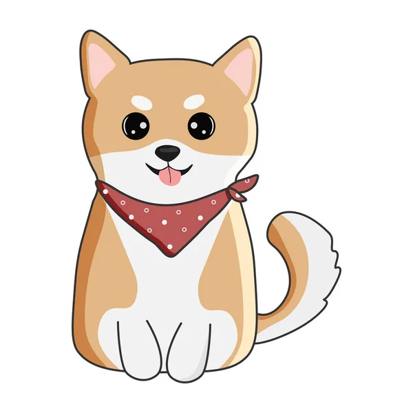 Netter Cartoon Shiba Inu Mit Rotem Schal Isoliert Auf Weißem — Stockvektor