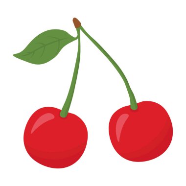Beyaz arka planda izole edilmiş karikatür kirazı. Düz çizgi film vektör çizimi. Beyaz arka planda izole edilmiş. Vegan kavramı