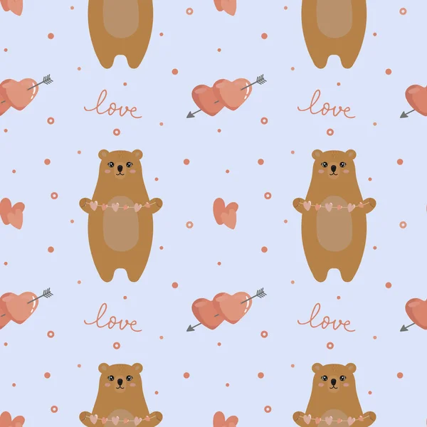 Seamless Pattern Cute Bear Hearts Excellent Design Packaging Wrapping Paper — Stock Vector