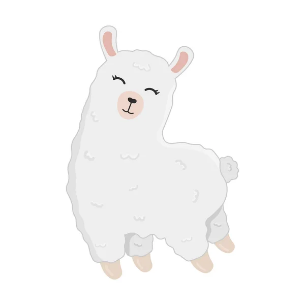 Ilustração Bonito Cartoon Alpaca Isolado Fundo Branco Imprima Para Camisetas — Vetor de Stock