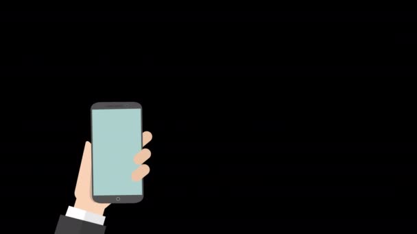 Hand Touches Phone Display Surface Sends Message Vector Illustration Animation — Stock Video