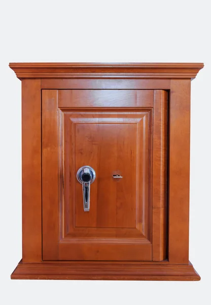 Closed Floor Strongbox Key Wood Paneling Isolated Background — Stock Photo, Image