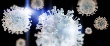 Coronavirus, Omicron - Corona ailesinin şeffaf bir arkaplan üzerindeki bir virüsün şematik, stilize edilmiş görüntüsü, 3D