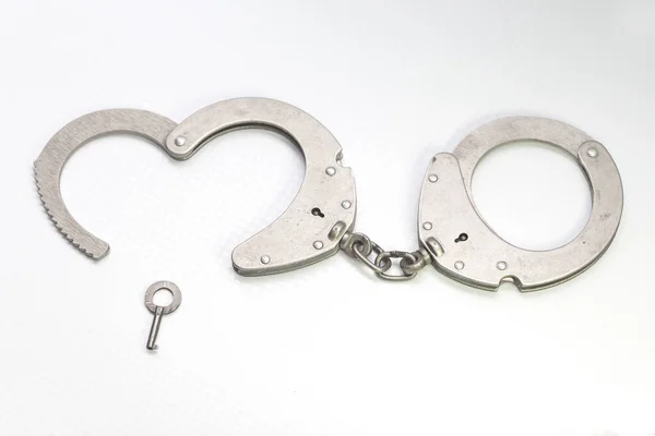 Handcuffs Key Form Heart White Background — Stock Photo, Image