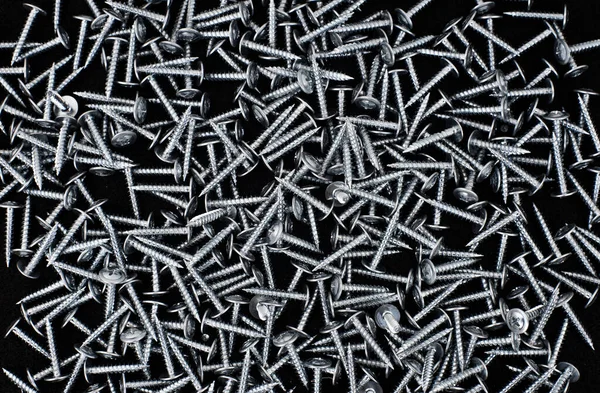 Scattered Metal Screws Black Background — Stock Photo, Image