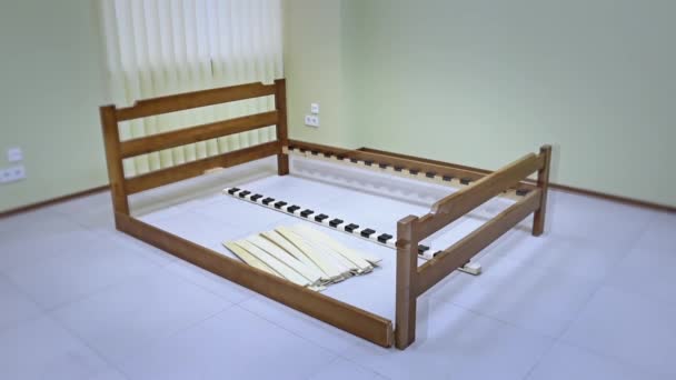 Mounting Frame Orthopedic Double Wooden Bed Rigid Back — Stock Video
