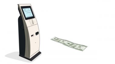Ödeme terminali banknotlarla doludur. video canlandırması.