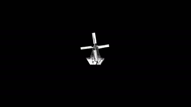 Силуэт Ветряная Мельница Вращает Свои Лопасти Плоская Анимация Изолированном Фоне — стоковое видео