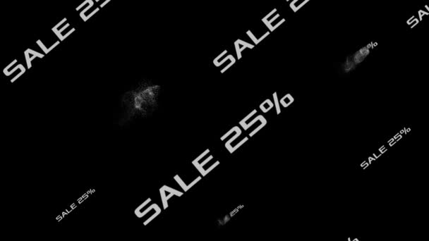 Prodej Sleva Pád Rozpuštění Textu Podobě Meteoritu Izolovaném Pozadí — Stock video