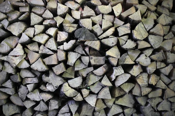 冬に収穫された薪を細かく刻み — ストック写真