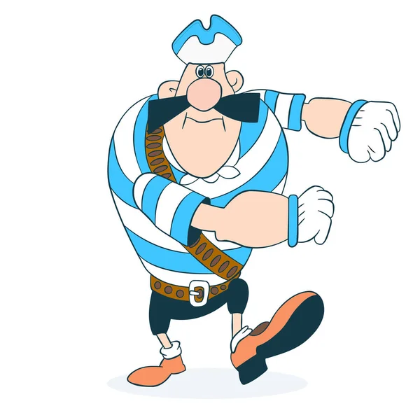 Besnorde Zeeman Een Vest Marsen Grappig Tekening Vector Cartoon Een — Stockvector