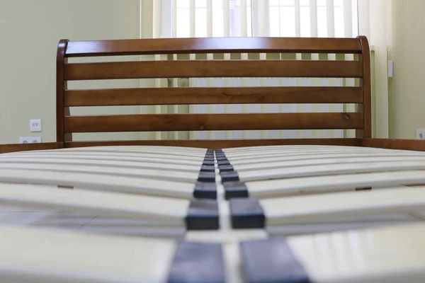 Frame Double Wooden Bed Room Mattress — Stock Photo, Image