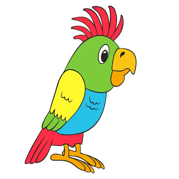 Colorful Funny Parrot Side View Cartoon White Background — Stock Vector