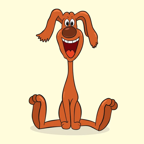 Funny Dog Sits Spreading Its Paws Laughs Drawing Vector Cartoon — Image vectorielle