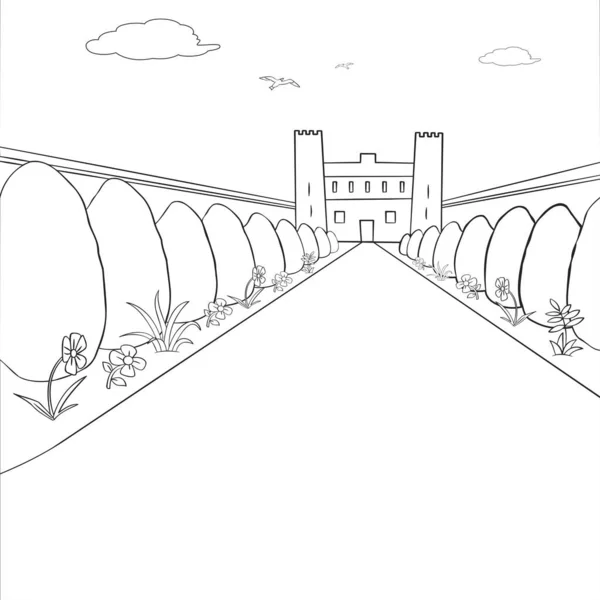 Camino Antiguo Castillo Real Cuento Hadas Dibujo Foto Dibujos Animados — Vector de stock