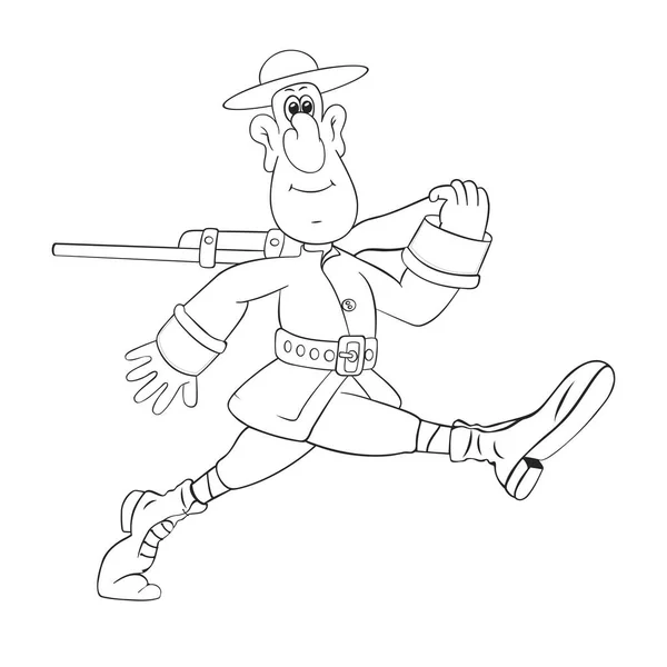 Funny Hunter Gun Proudly Walks Wide Step Marches Cartoon Figure — Stok Vektör