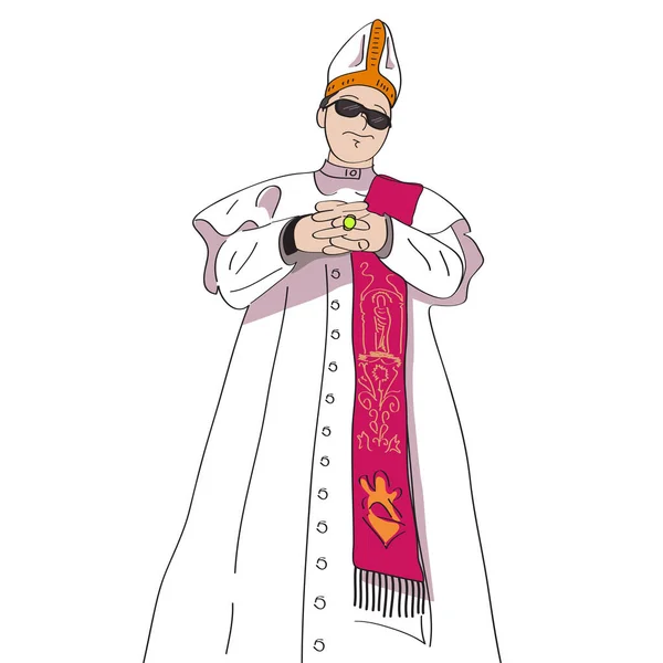 Catholic Church Priest Sunglasses Outline Drawing — Vector de stock