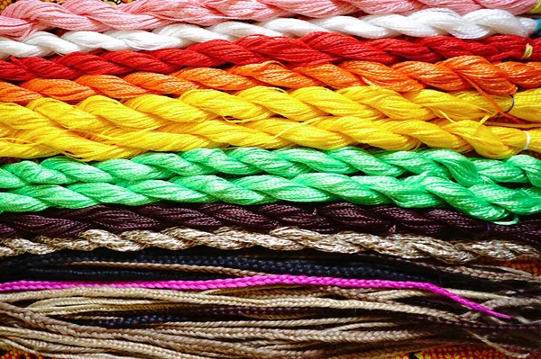 Fios Costura Multicoloridos Para Bordado Perlgarn Close — Fotografia de Stock