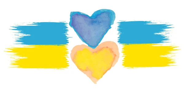 Ukrayna bayrağı renginde iki suluboya kalp