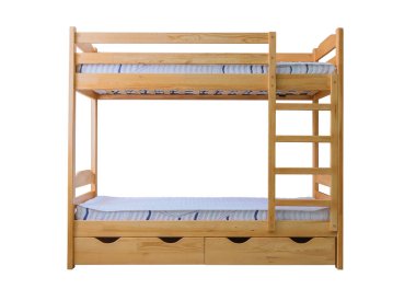 lacquered wooden bunk bed with mattresses	 clipart