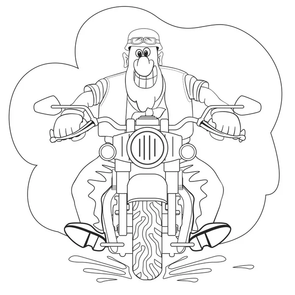 Divertido Motorista Gordo Con Dientes Sonríe Precipita Una Motocicleta Dibujos — Vector de stock