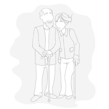 Yaşlı insanlar, büyükanneler ve büyükbabalar yemek çubukları, çizimler, çizimler, hatlar