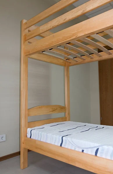 Element Lacquered Bunk Wooden Bed Mattresses Close — Foto de Stock