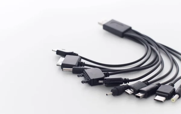 Different Types Charger Connectors Phones White Background — 图库照片