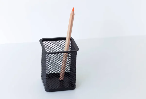 Orange Pencil Stationery Cup White Background — ストック写真