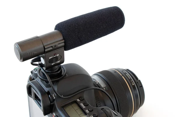 Gun Microphone Mounted Camera White Isolated Background — Foto de Stock