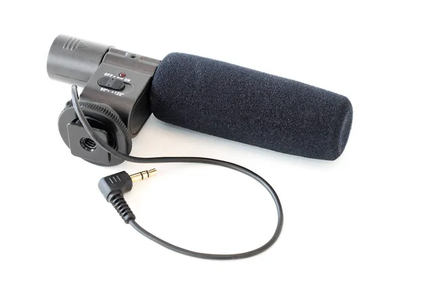 Microphone Cable Recording Sound Video Camera White Isolated Background — Fotografia de Stock
