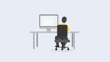 flat animation of the appearance of a person studying at a computer, the concept of distance learning, cartoon, place for text