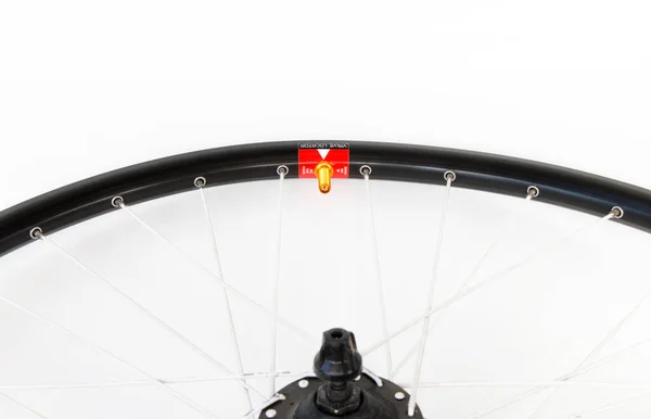 Rim Bicycle Wheel Spokes Close White Background — 스톡 사진