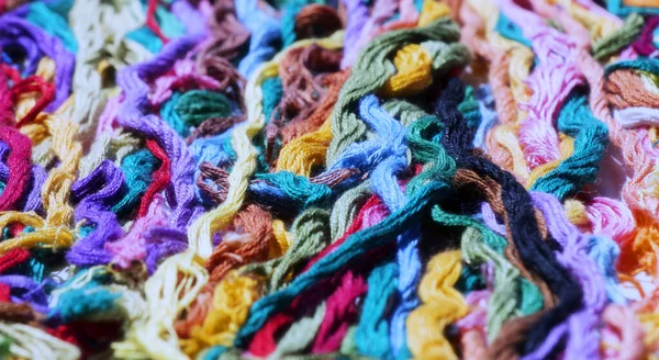 Multi Colored Threads Embroidery Floss Mixed Colorful Texture Interlaced Threads — Stock Photo, Image