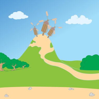 windmills on a hill near the road