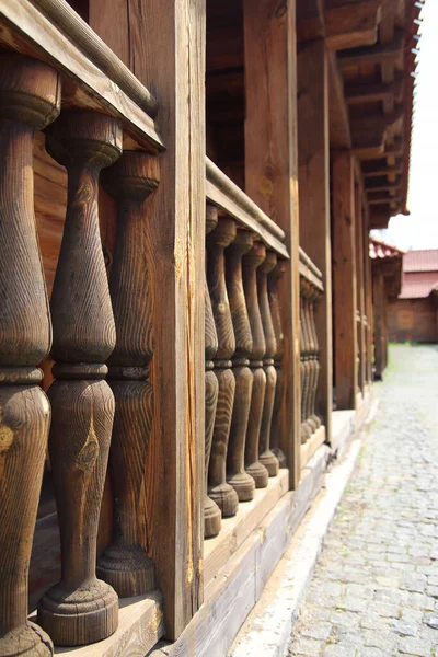 wood pilaster, veranda railing, house made of wood, close-up