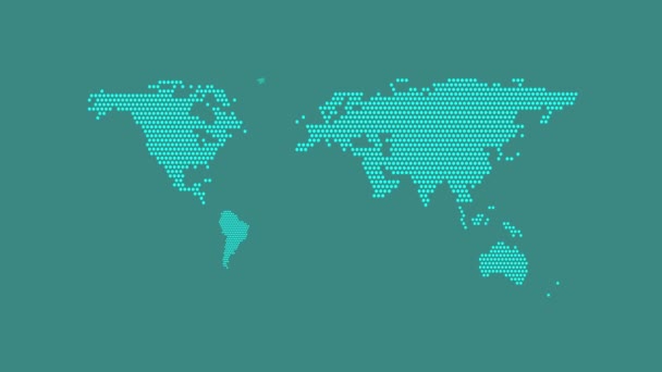 Impulsos Diferentes Lugares Mapa Mundo Partir Pontos Hexagonais Animação Plana — Vídeo de Stock
