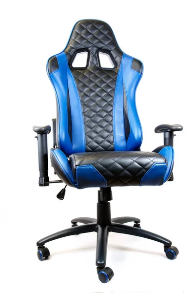 Sport Design Gaming Armchair Made Black Blue Leather Side View — Stockfoto