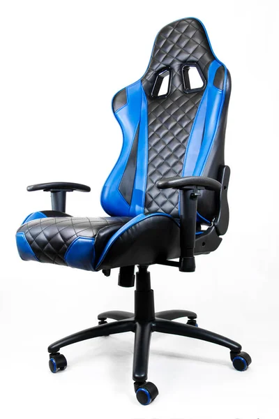 Sport Design Gaming Armchair Made Black Blue Leather Side View — Stockfoto