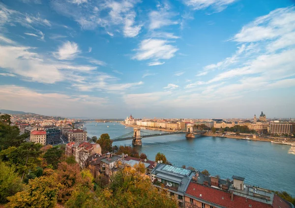 Vue Panoramique Imprenable Sur Budapest Depuis Castle Hill Avec Danube — Photo