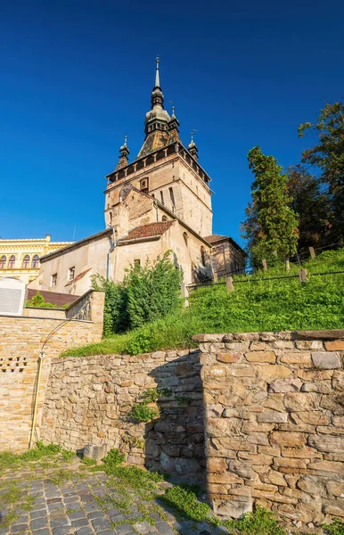 Picturesque View Clock Tower One Main Symbol Medieval City Sighisoara — Stock Photo, Image