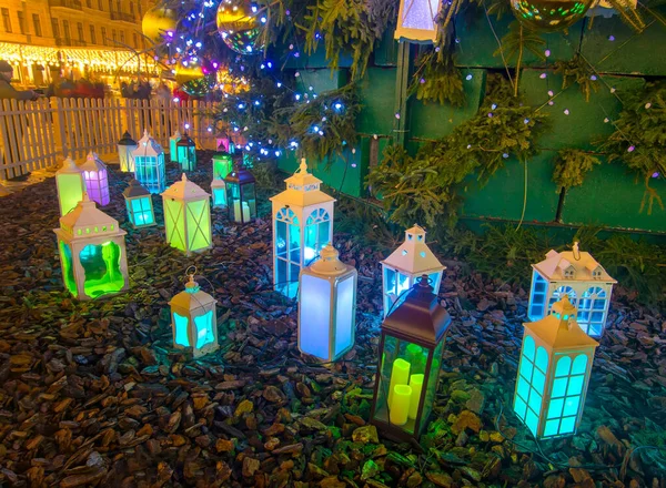 Decorative Luminous Lanterns Christmas Tree Holiday Concept — Stock Photo, Image